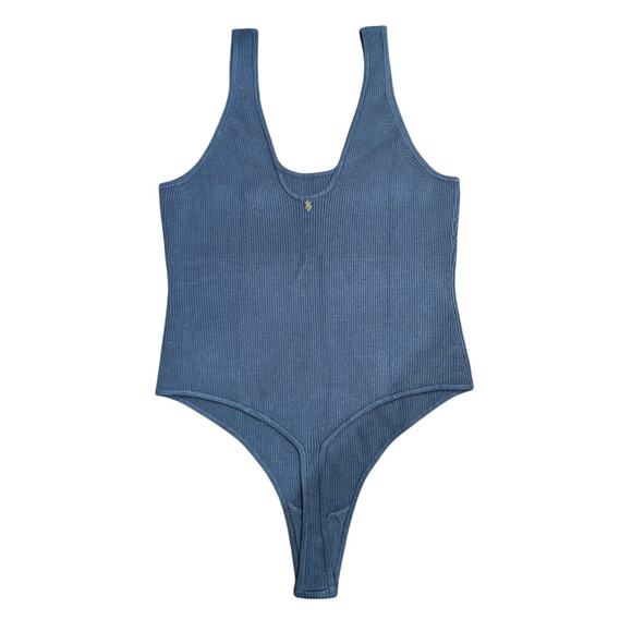 NWT Victoria's Secret Ribbed Sweater Thong Bodysuit, Blue Size Large - Picture 3 of 3